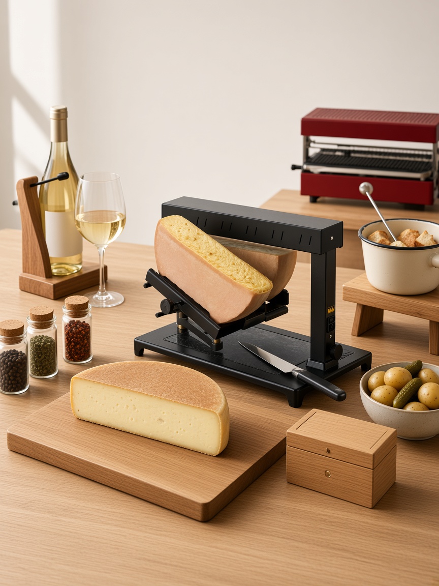Sortiment e-shopu: raclette syr na grile, korenie, víno, fondue a drevené doplnky
